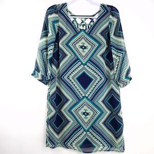 Halo S Blue Green Geometric Midi Dress
